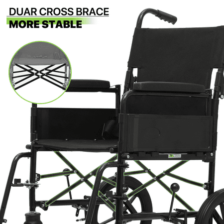 Magshion *FDA APPROVED* Transport Wheelchair, Folding Transport Chair with Swing Away Footrests and Flip Back Backrest for Travel, 300lbs Weight Capacity, Black