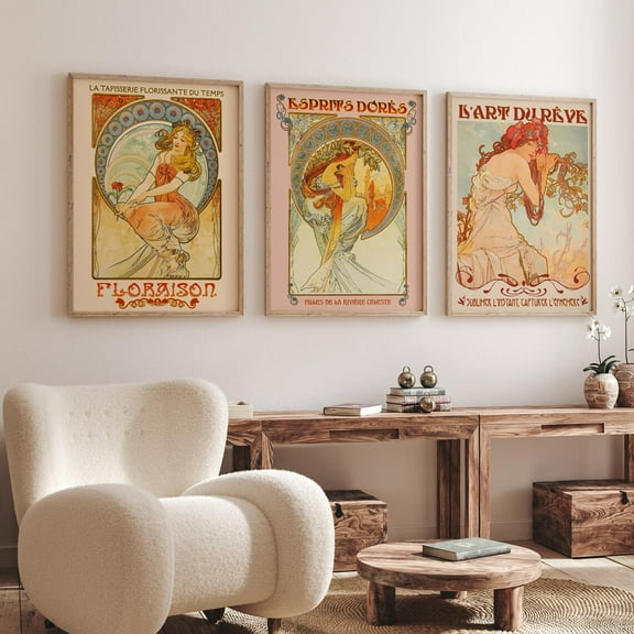 Luvia Art Nouveau Set Of 3 Posters - French Prints - Floraison, Esprits Dorés, L’Art Du Rêve- Romantic Boho Art Decor, Modern Wall Decor Set 3 Prints 8x12 UNFRAMED