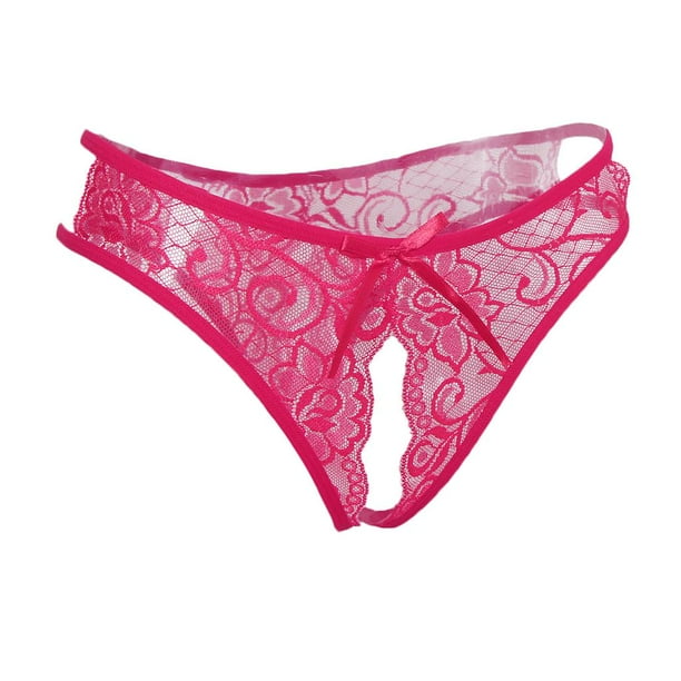 Tanga sexy de encaje con entrepierna abierta y cintura baja, ropa interior erótica, bragas para dormir Rosado