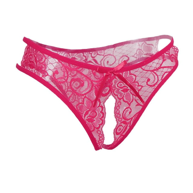 Tanga sexy de encaje con entrepierna abierta y cintura baja, ropa interior erótica, bragas para dormir Rosado
