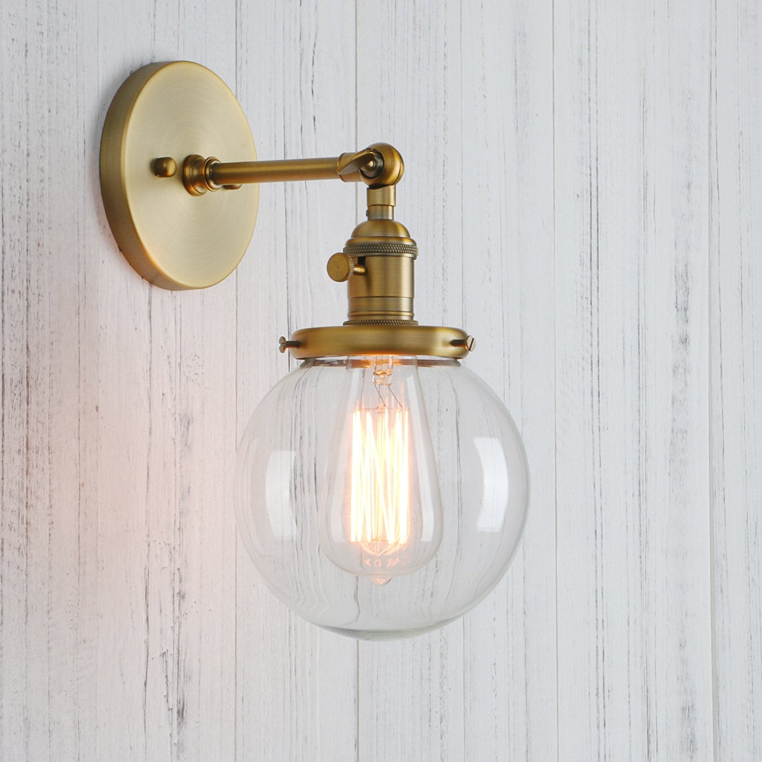 Antique Permo Wall Sconce Vintage Industrial 1-Light Rustic Wall Mount Light Fixture with 7.9 Round Clear Glass Globe Shade