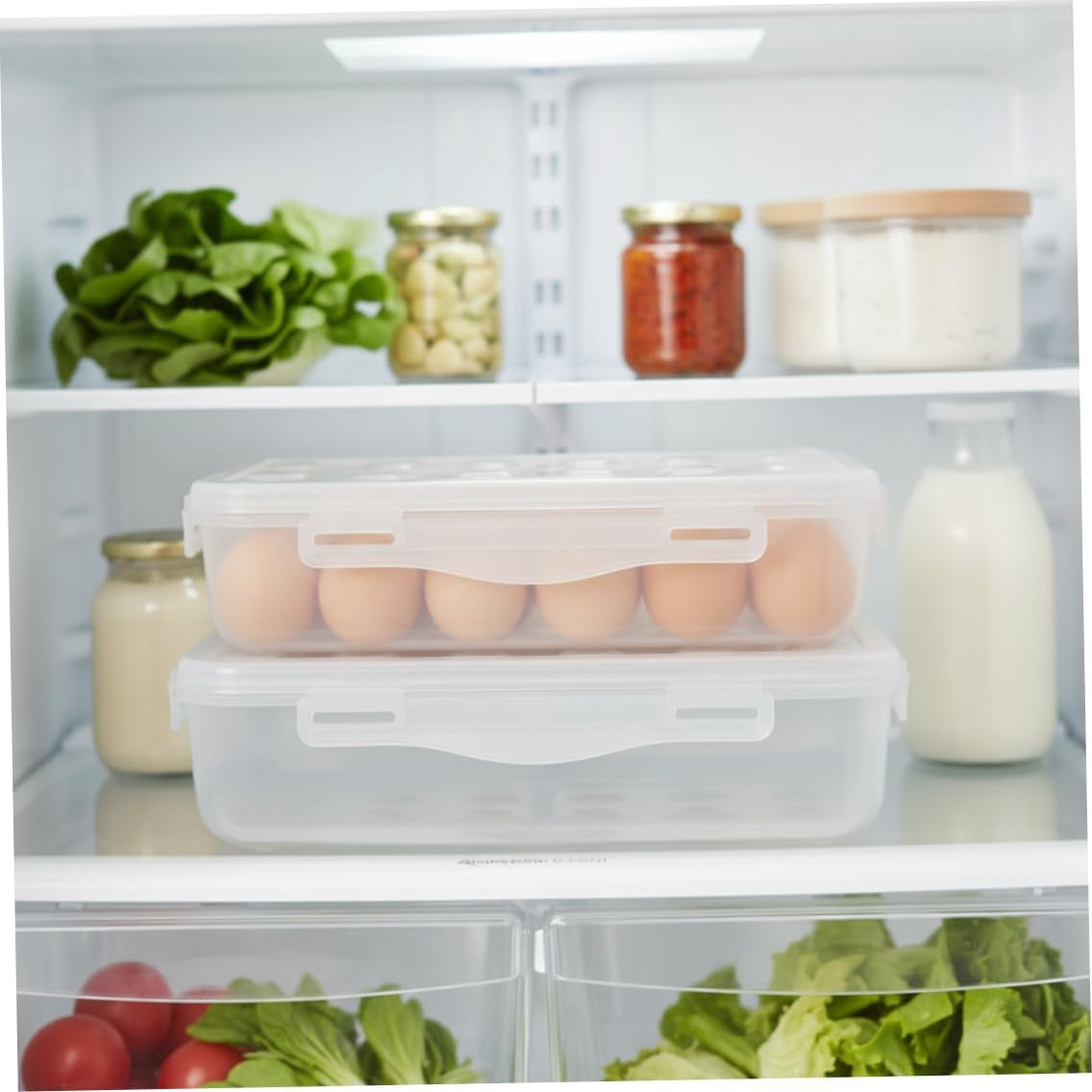 Deviled Egg Containers with Lid, Egg Holder for Fridge, Eggs 18 Count Stackable Storage Container, Transparent Kitchen Eggs Keeper