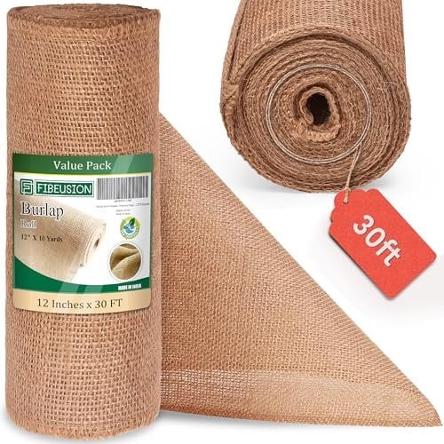 Burlap Table Runners 12 Inches x 30 FT - No-Fray Finished Edge Premium Natural Table Runner Burlap Roll No Odor, Eco-Friendly Burlap Tablecloth Roll for Rustic Table Decor and Other DIY Crafts