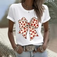 thumbnail image 2 of Women's Valentine's T-Shirt Short Sleeve Bow Print Crewneck Top for Romantic White-3 XL, 2 of 7