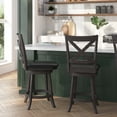 thumbnail image 3 of Merrick Lane Modern Swivel Ladderback Counter Height Bar Stools, Gray Wash Walnut/Black, 3 of 12