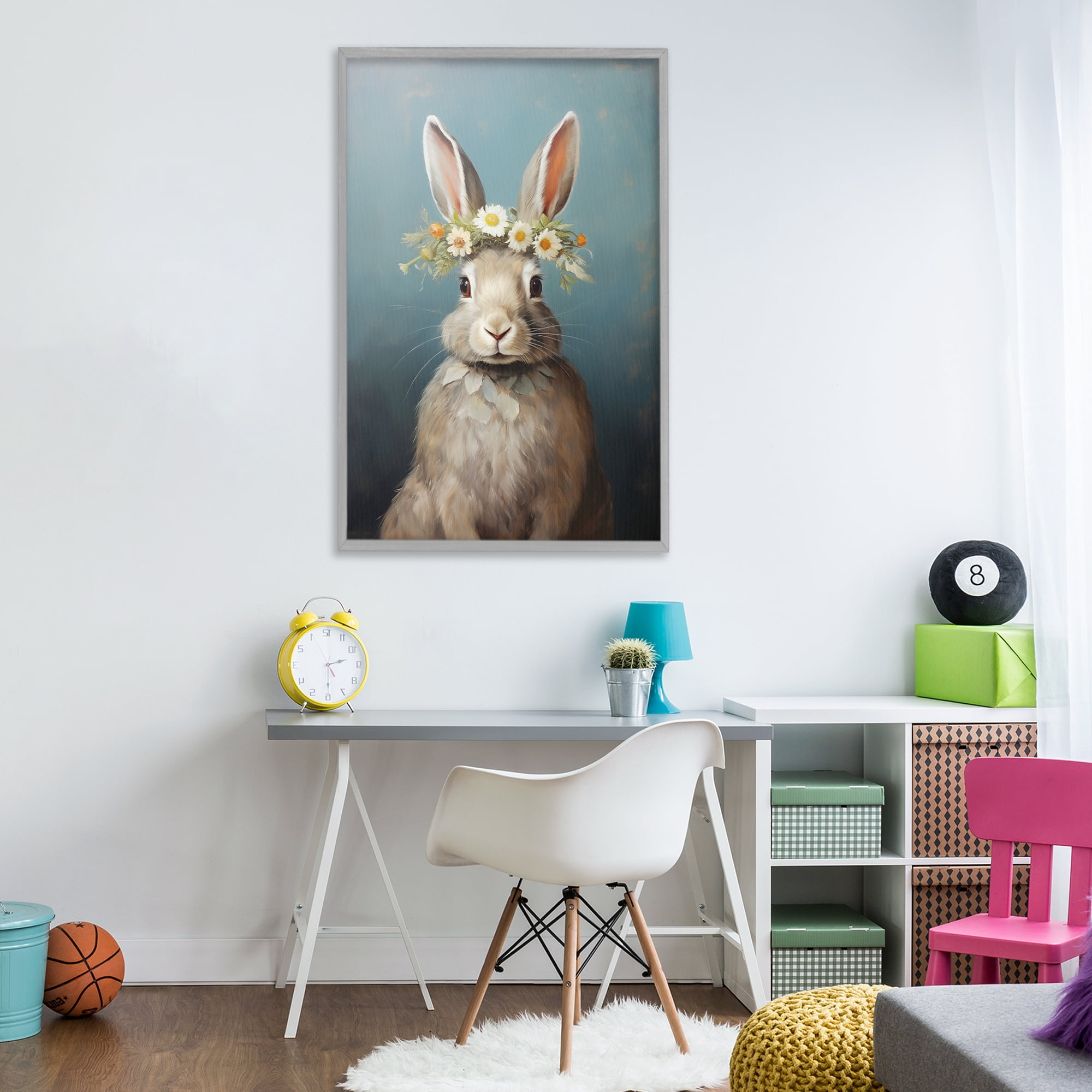 Stupell Industries Daisy Crowned Bunny Portrait Gray Framed Giclee Art, design by Heidi Kuntz