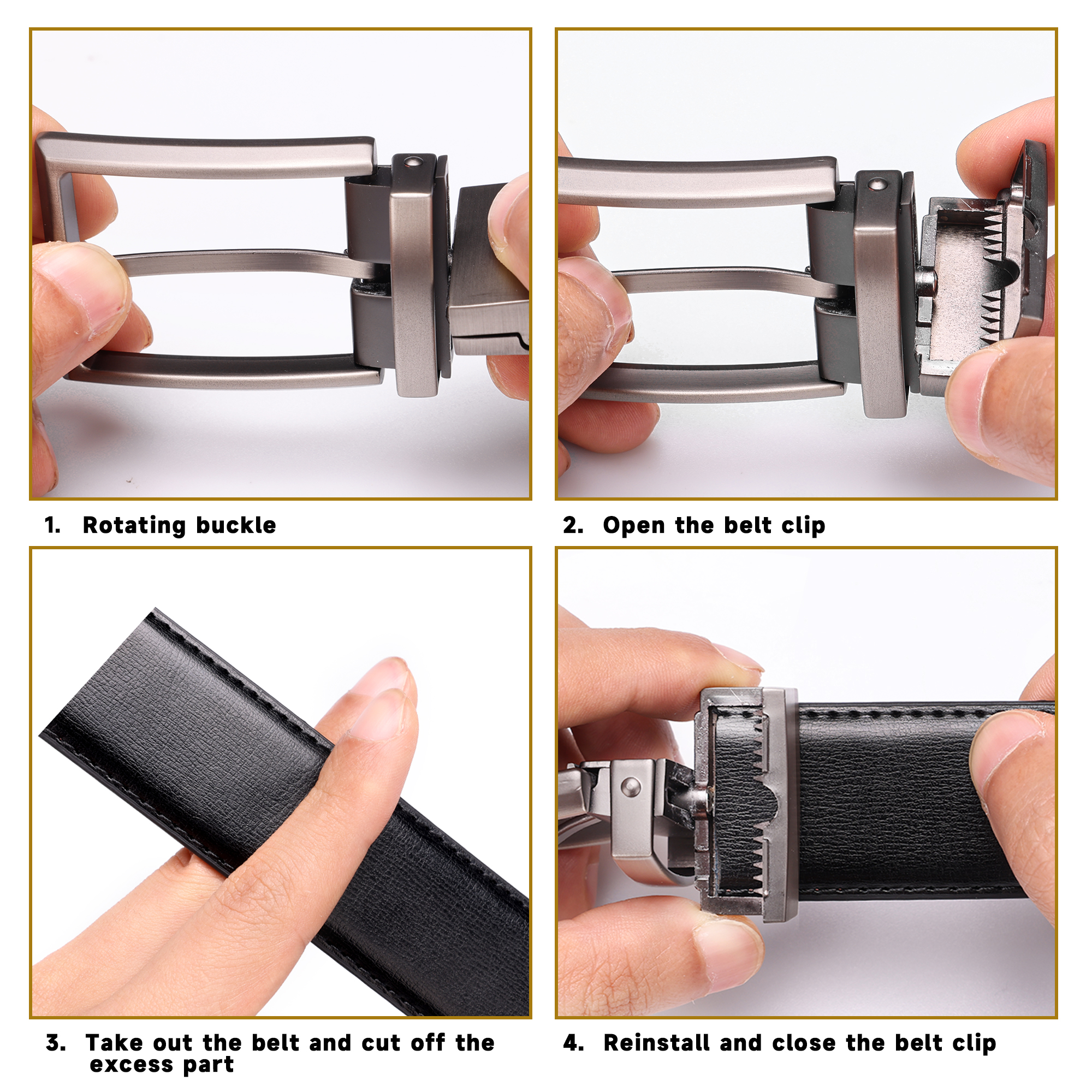 Maikun Men's Reversible Leather Belt, Black/Brown photo 4