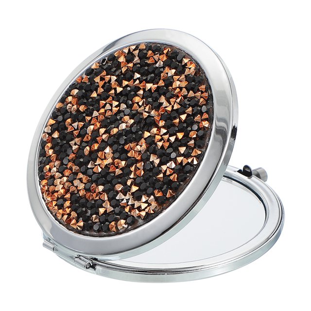 Espejo de bolsillo pequeño Uxcell para bolso, espejo compacto de maquillaje plegable y aumentador plateado para mujeres, bolso, viaje, chicas, regalo (Negro/Dorado, 2.8 pulgadas)