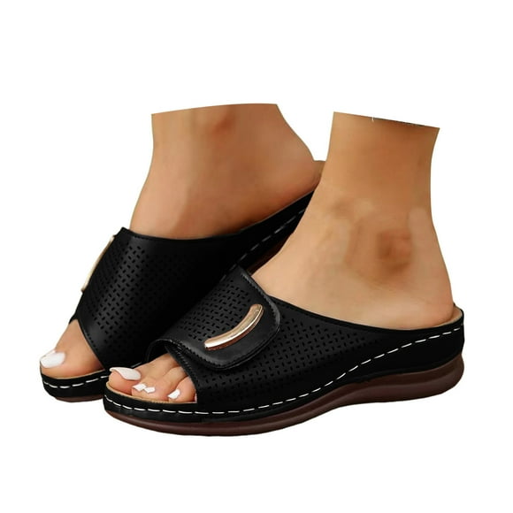 Dakaela Orthopedic Sandals for Women Arch Support Orthotic Summer Slip on Slides Thick Sole Wedge Slippers