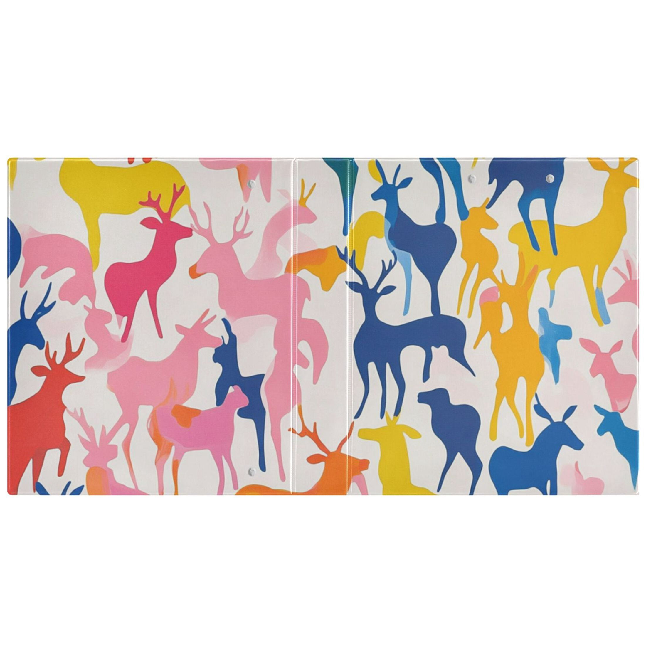 Colorful Deers Run 3 Ring Binders 1.5 inch Hardcover File Folders with Interior Pockets A4 Size Organizer for School Office Hospital Set of 2