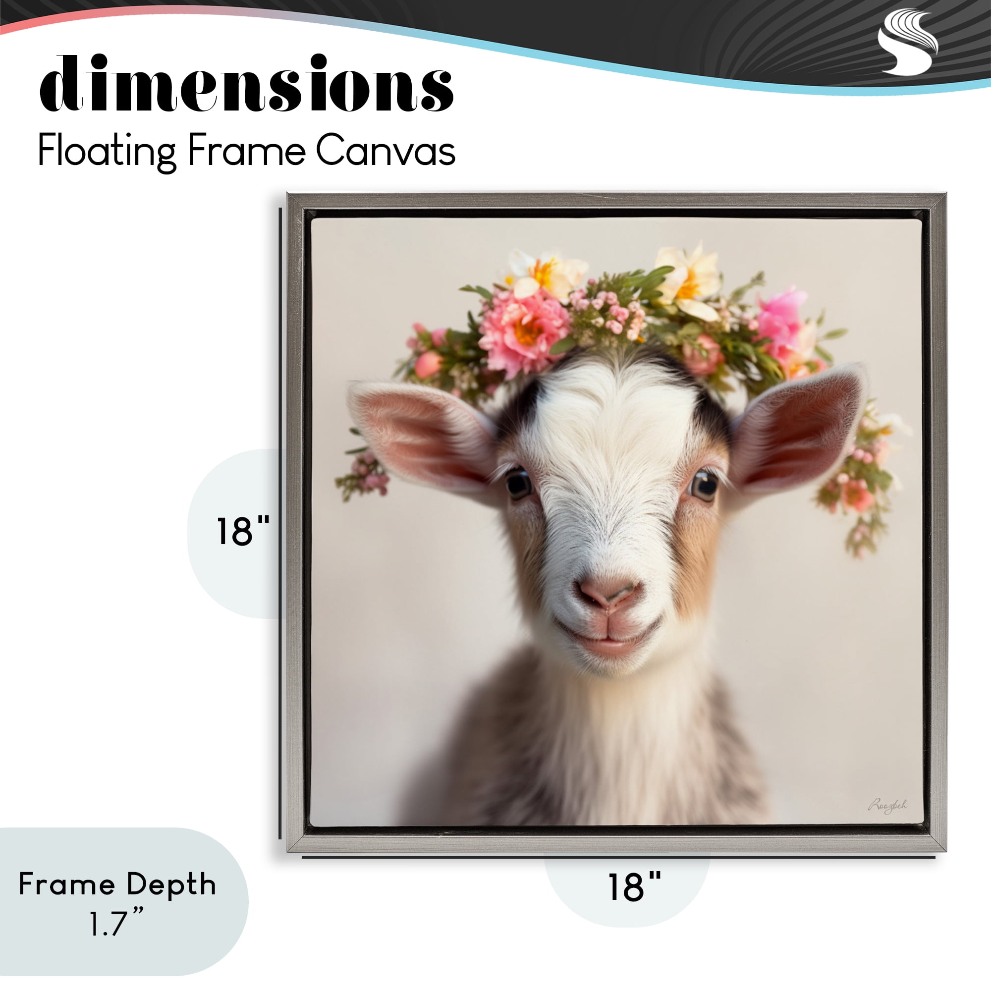Stupell Industries Flower Crowned Goat Gray Framed Floater Canvas Wall Art, design by Roozbeh