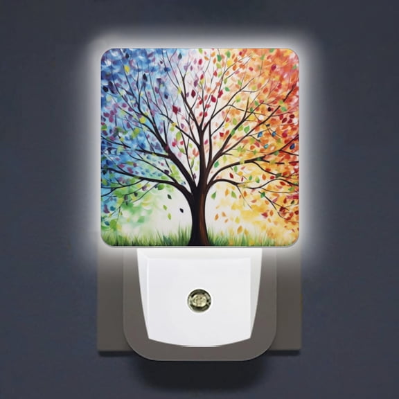LED Night Lights Lamp with Dusk to Dawn Sensor, Tree With Leaves Of Different Colors Night Light Plug Into Wall for Kids Room, Bedroom, Bathroom, Kitchen, Hallway