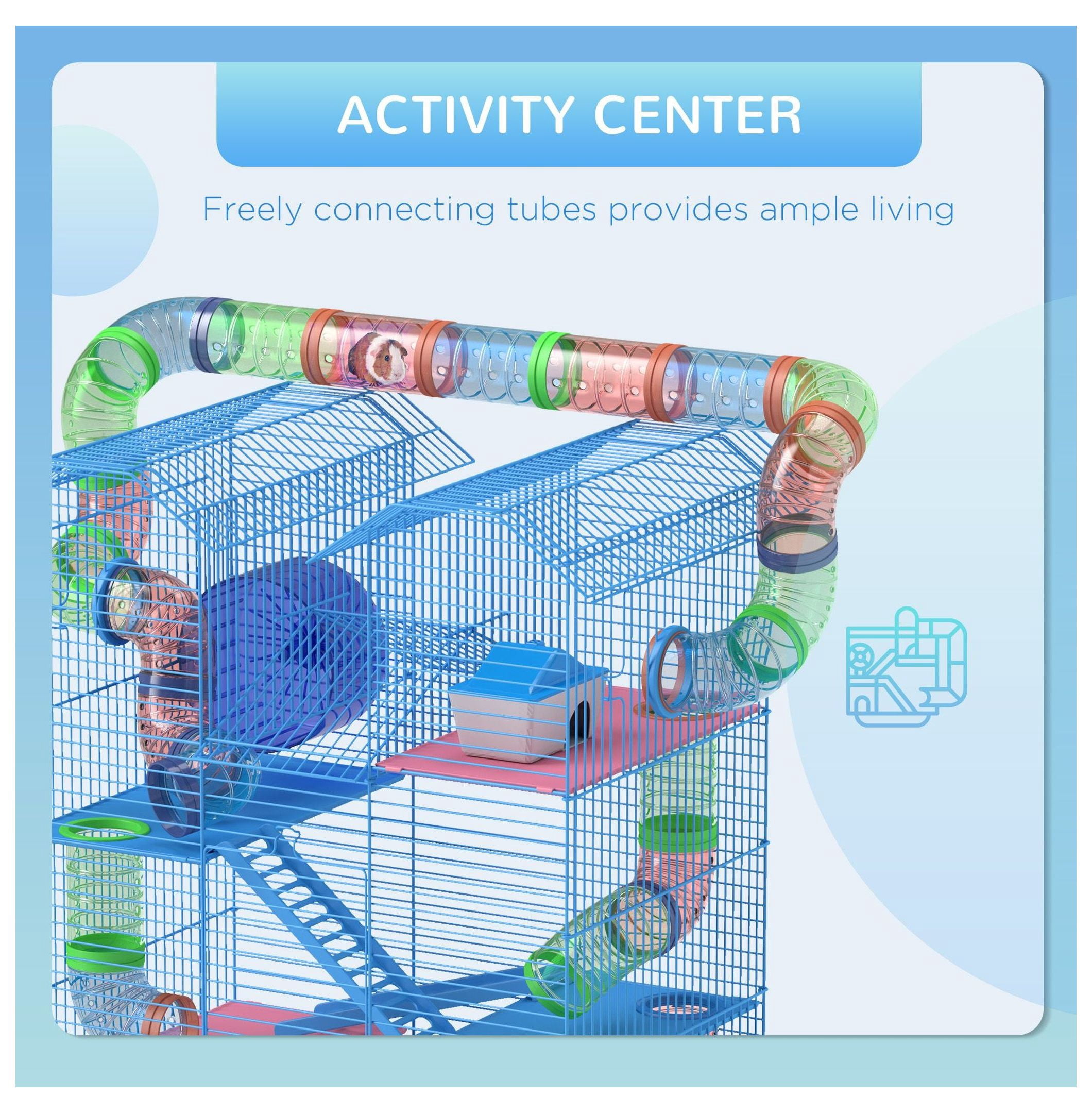 Hamster Cage 5-Tier Extra Large, Small Animal House with Wheel & Tubes, Blue