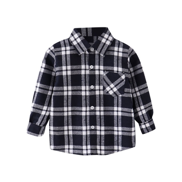 Gibobby Blusas De Manga Larga Para Niños Chaqueta de franela para niños pequeños, a cuadros, de manga larga, con solapa y botones, para bebés, niños y niñas, con bolsillos, ca(Gris, 4-5 Años)