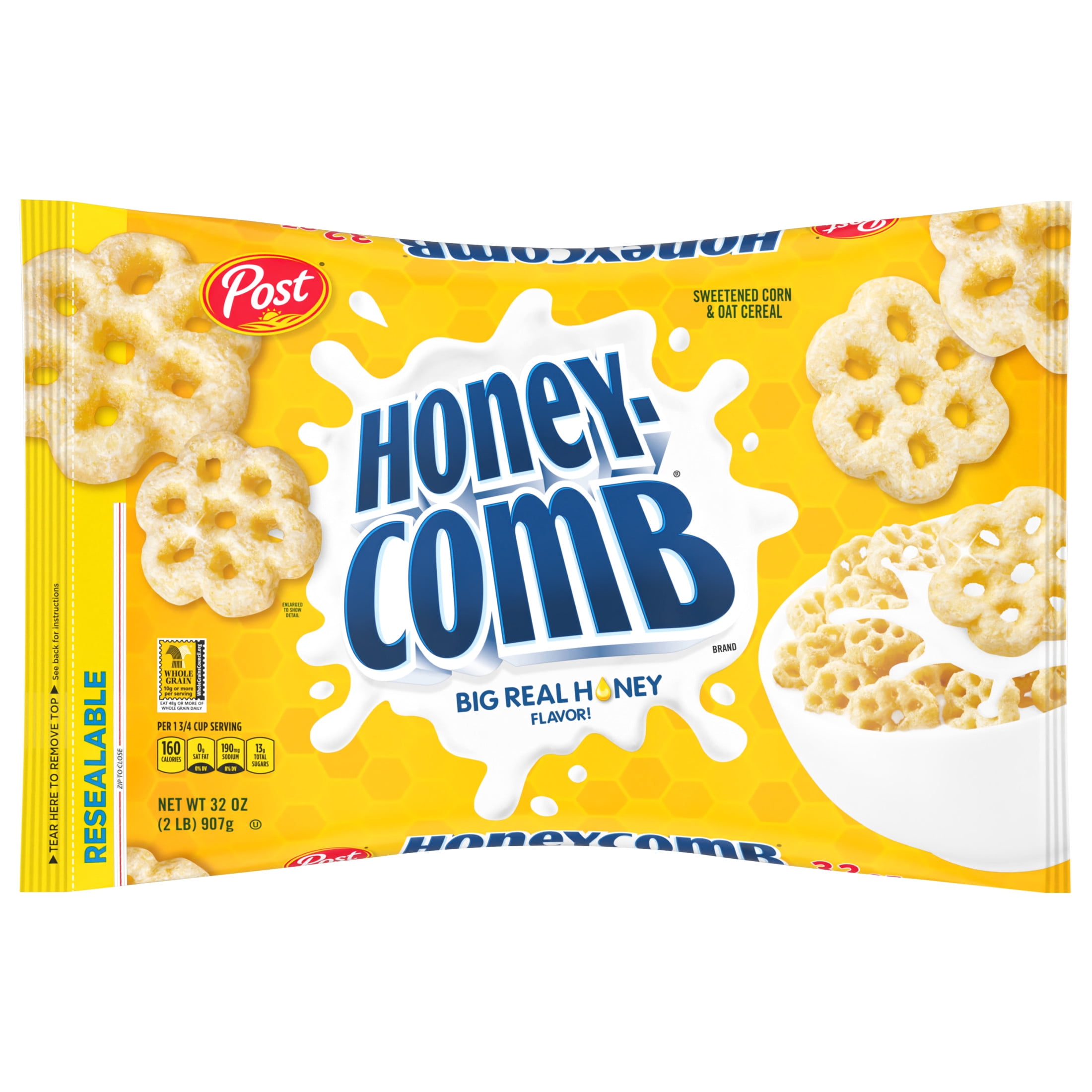 Post Honeycomb Cereal, Made with Real Honey, Certified Kosher, Crunchy 32 oz Bag