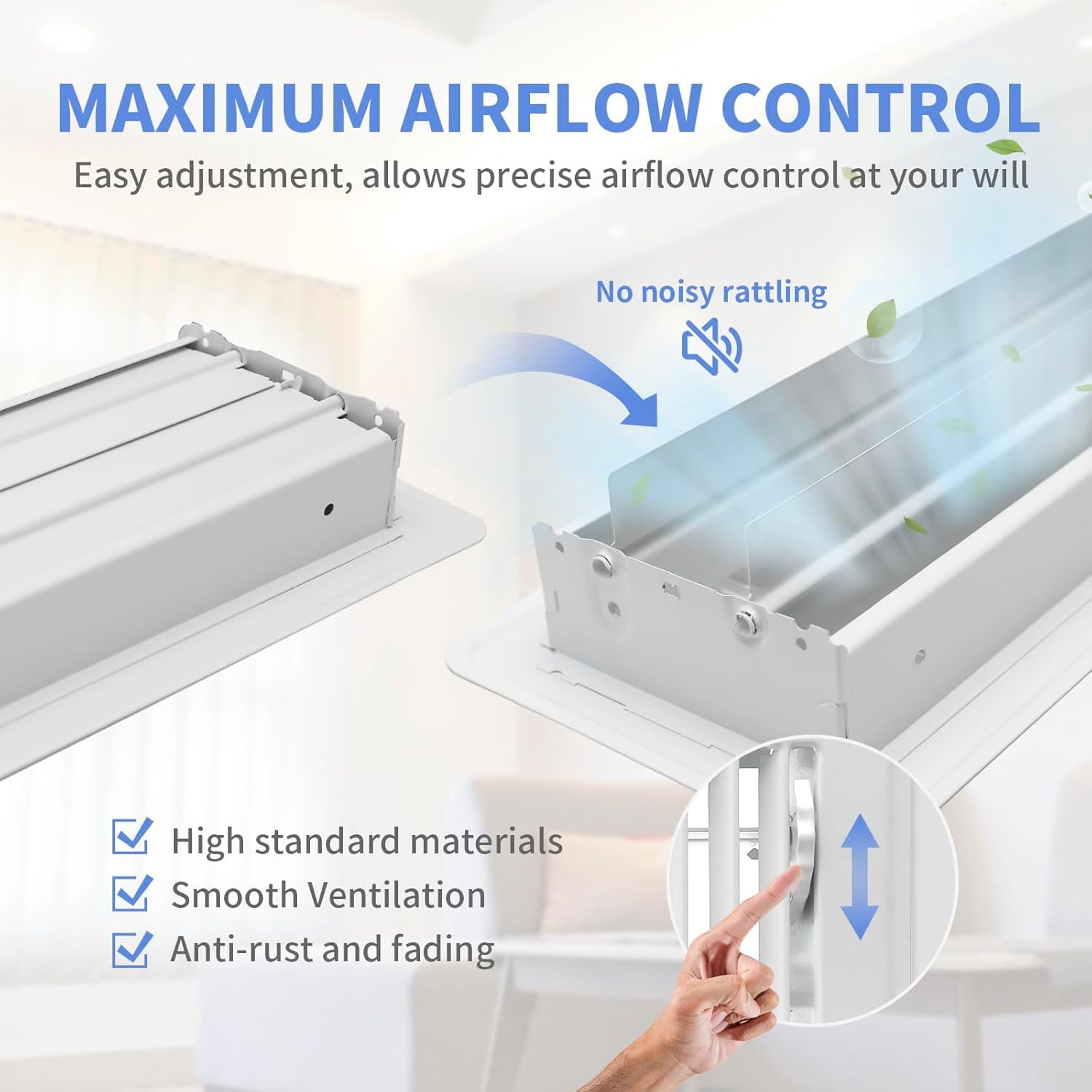 6Pack 4" x 10" Floor Register - Heavy Duty Steel Walkable Floor Vents - Easy Adjust Air Supply Lever - Vent Covers for Home (White)