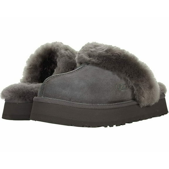 Ugg Disquette Women's Leather Fur Lined Chunky Slide Slippers