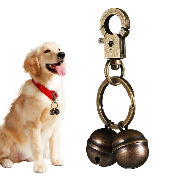 Brass Dog Bell for Pet Use with Spring Snap Hook Light Brown Color