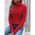 thumbnail image 3 of Chandails à Col Roulé pour Femmes, Tricot Torsadé, Manches Longues, Chandail, Haut, Automne Hiver, Décontracté, Uni, Rouge, TTG, 3 of 6