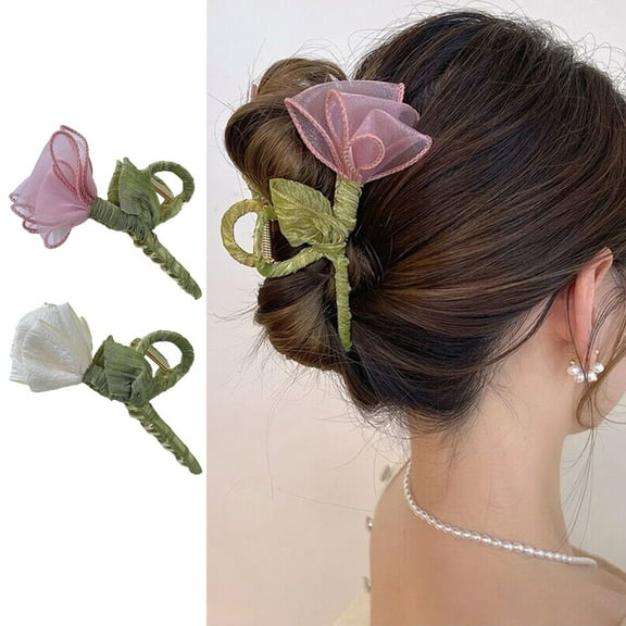 Eoperou Tulip Flower Hair Catch Clip Non-slip Alloy Hair Grip Elegant Hair Claw Women Girl Shark Clip Long Hair Gripper Fashion Hair Accessories