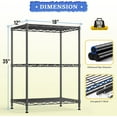thumbnail image 3 of 35.4''H Shelf 3 Tier Storage Shelves Metal Shelving,Adjustable Small Wire Shelving Unit,Utility Steel Shelving Organizer Storage Rack for Kitchen Bedroom Laundry Pantry Office,17.7''Wx11.8''D,Black, 3 of 17