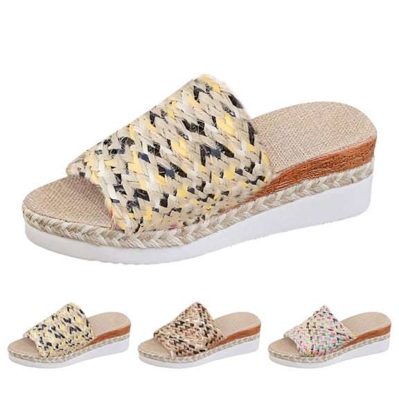 Modisza Espadrilles Wedge Sandals for Women Woven Open Toe Platform Slip on Sandal Wide Width Walking Shoes for Beach Vacation Gray 6.5