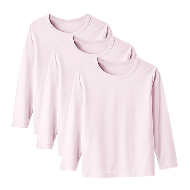 fatyb Garçons Filles Lot de 3 T-Shirts à Manches Longues Col Ras du Cou T-Shirts Décontractés Couleur Unie Hauts Confortables pour Enfants