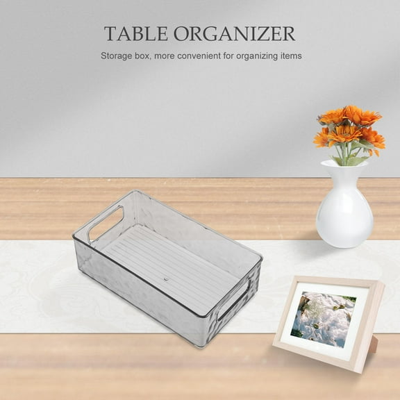 GOOHOCHY Transparent Long Plastic Storage Box for Kitchen and Refrigerator Clear Organizer Bins for Freezer and Pantry Organization Grey