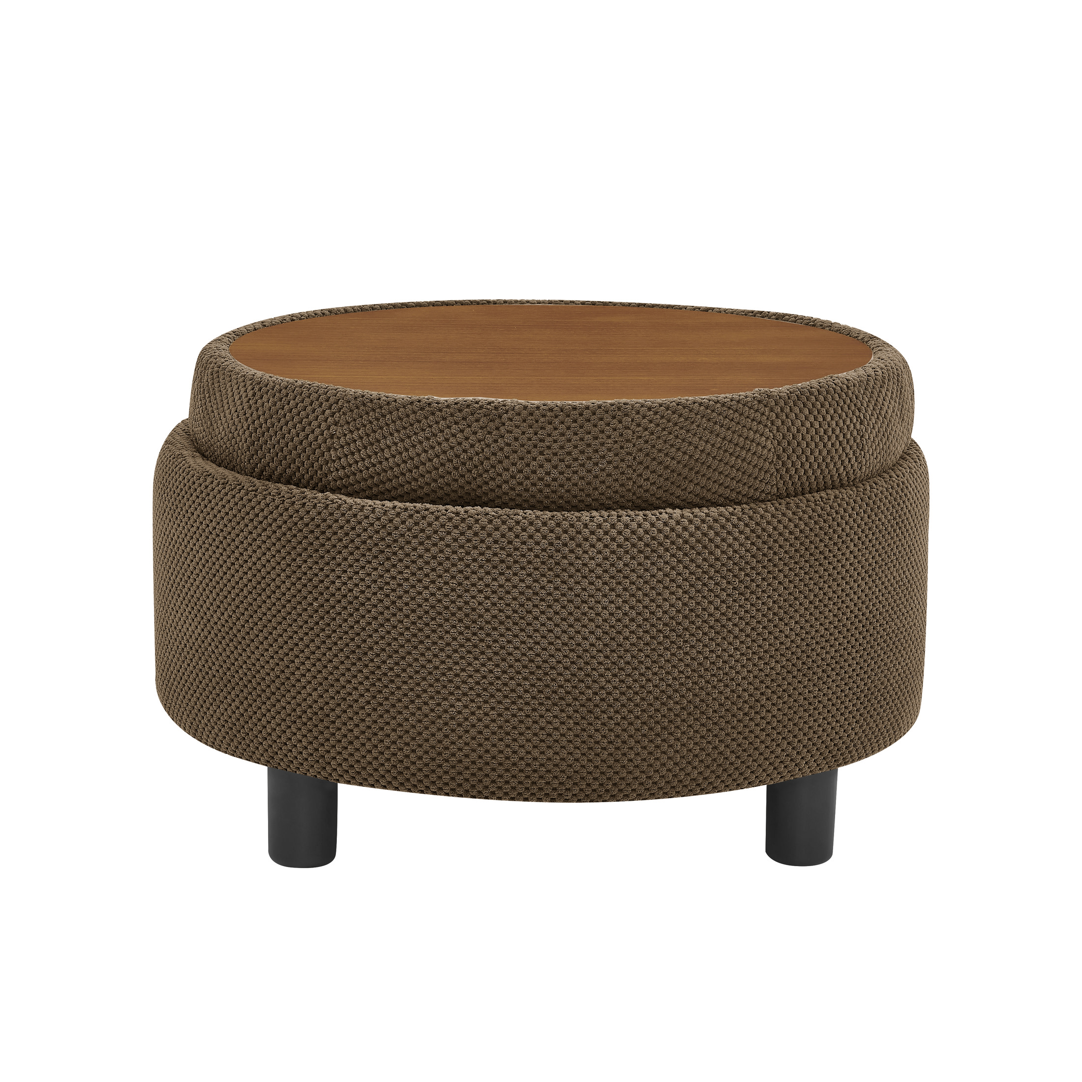 Noble House 25" Round Storage Ottoman with Removable Tray Top, Upholstered Coffee Table, Coffee Finish