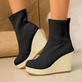 thumbnail image 2 of Pandaie Ankle Boots for Women Stretch Knitted Platform Wedge Heel Sock Booties Pull on Round Toe High Heels Dress Short Boots Black 6, 2 of 8
