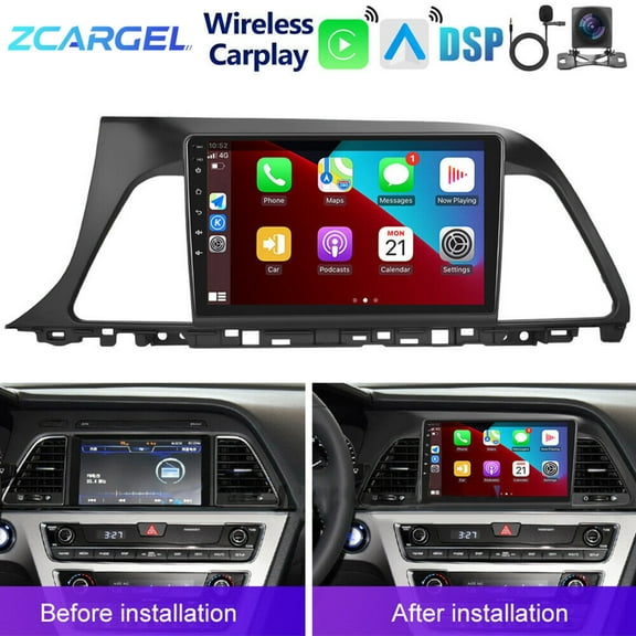 Zcargel Car Stereo for Hyundai Sonata 2015-2017 with Wireless Carplay Android Auto, 2GB 32GB 9" Touchscreen Car Radio for Hyundai Sonata GPS Navigation BT RCA Backup Camera
