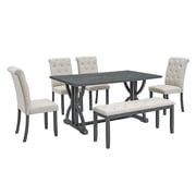 Harper & Bright Designs Farmhouse Dining Set for 6, Rectangular Kitchen Dining Table Set with 4 Upholstered Chairs and Bench, Gray Wash