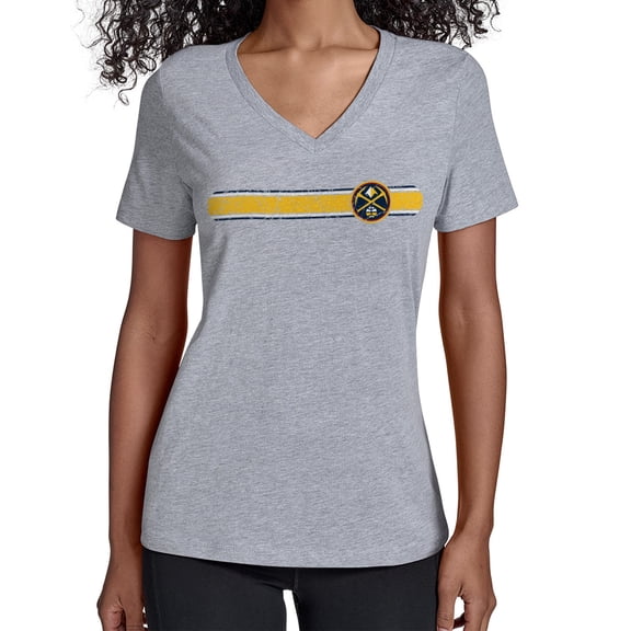 Women's Starter Gray Denver Nuggets Team Stripe V-Neck T-Shirt