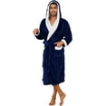 thumbnail image 2 of U2SKIIN Mens Robe with Hood,Full Length Plush Robe for Men Contrast Thick Fleece Bathrobe (Navy, XX-3X-Large), 2 of 7