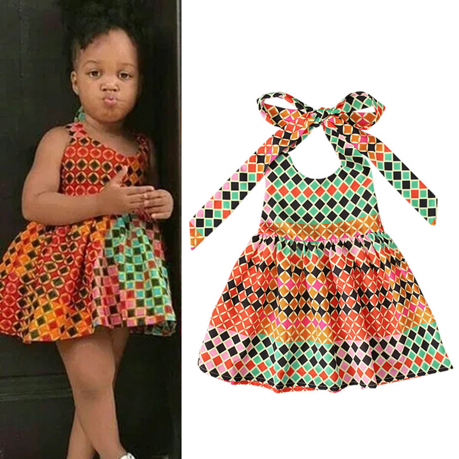 Baby Girl Dresses,Kids Girls African Dashiki 3D Digital Print Suspenders Princess Dress Girls Dress&Skirt Baby Clothing 