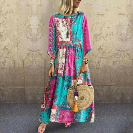 maxi boho dress gypsy kaftan tunic ethnic linen casual sleeve cotton plus beach