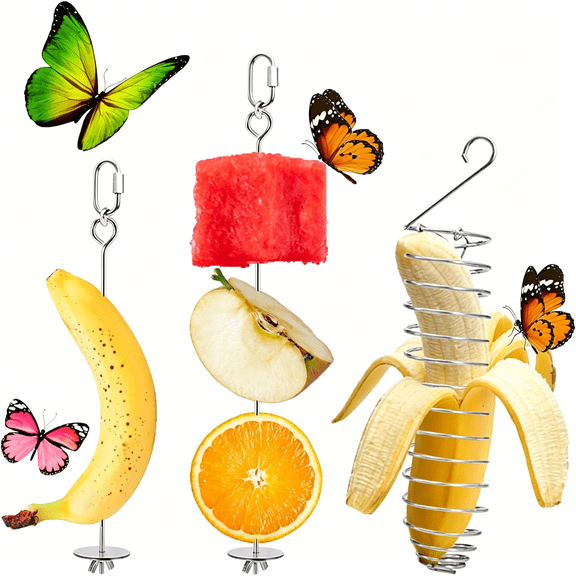 ACDANC 3 Pack Butterfly Banana Feeder,Stainless Steel Outdoor Banana Holder Hanging Feeder for Garden Backyard Tree Banana Hammock Attracts Butterflies Bees Birds