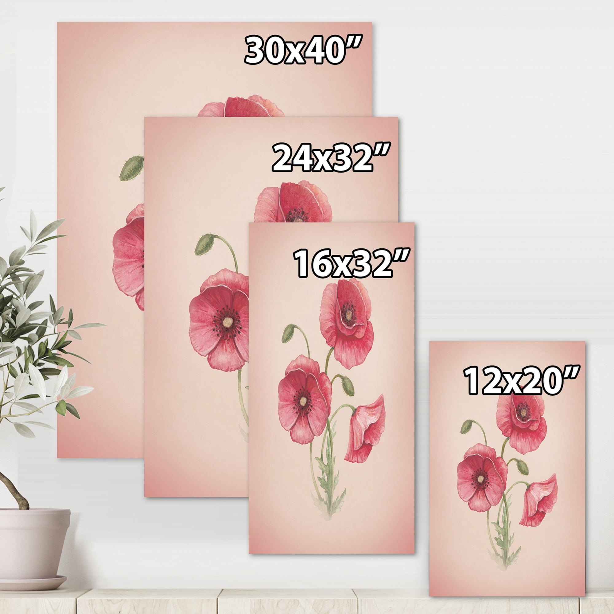 Designart ' Poppy Retro Flowers ' Vintage Canvas Wall Art Print