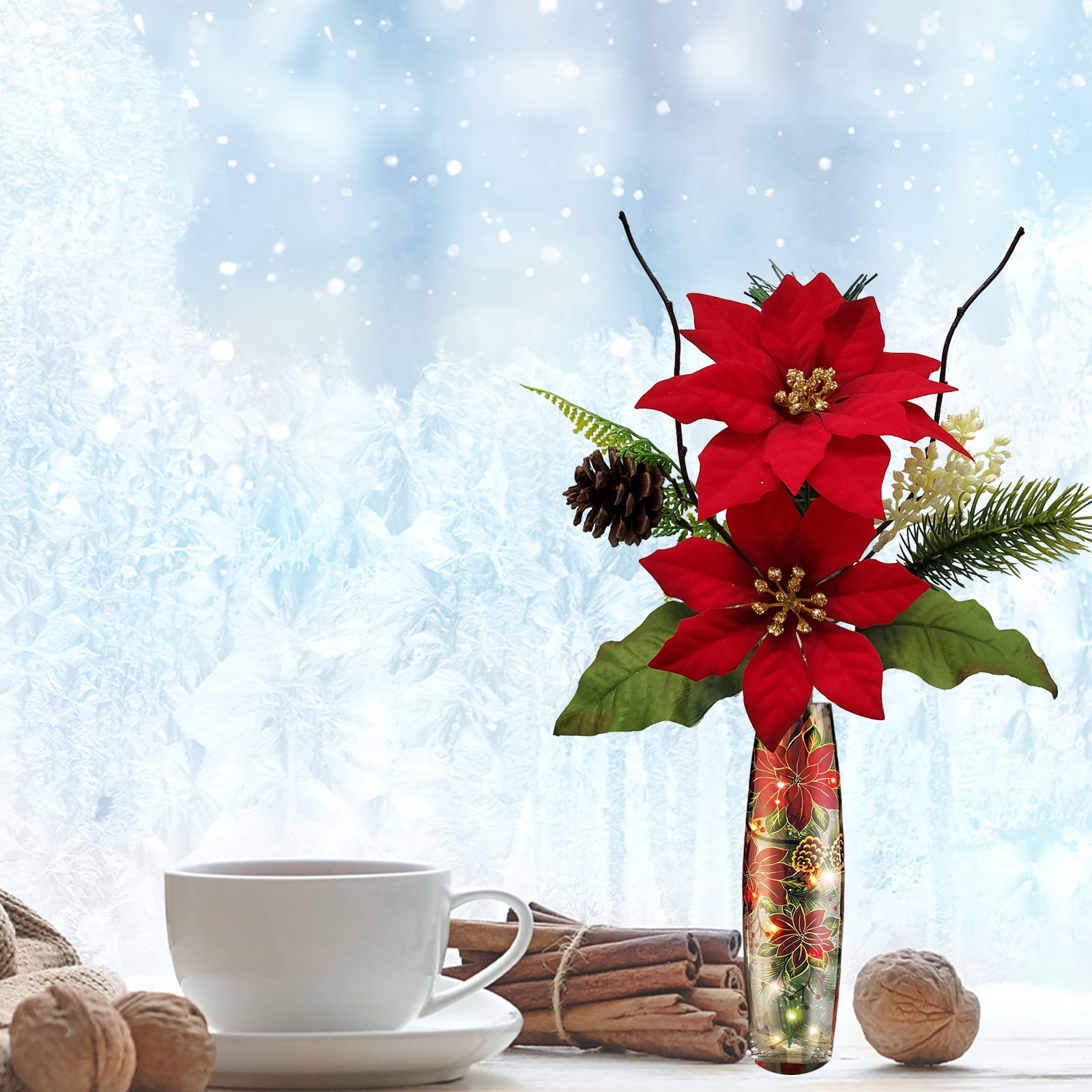 Mainstays 12.5in Indoor Artificial Floral Pick, Polyester Poinsettia, Red Color.