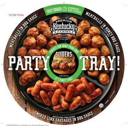 Premium Kentucky Farms Party Tray with Meatballs in BBQ Sauce, Meatballs in Honey BBQ Sauce & Smoked Link Sausages in BBQ Sauce, 27oz