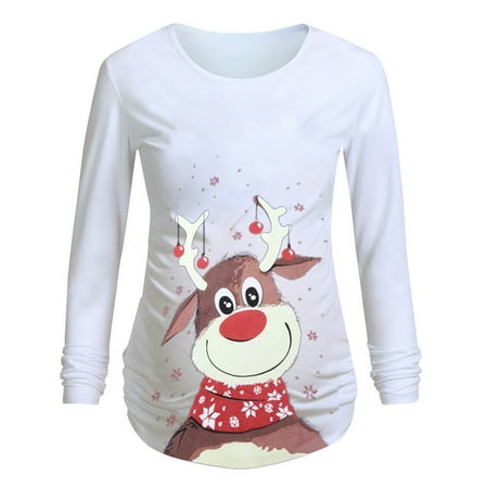 

asdoklhq Maternity Clothes for Women Clearance Christmas Maternity Round-Neck Long Sleeve Pregnant Woman Elk Print T-Shirt Blouse Tops