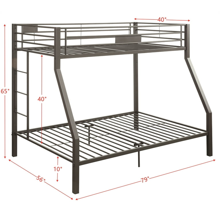 Metal Twin Over Full Bunk Bed Frame with Reversible Side Ladder