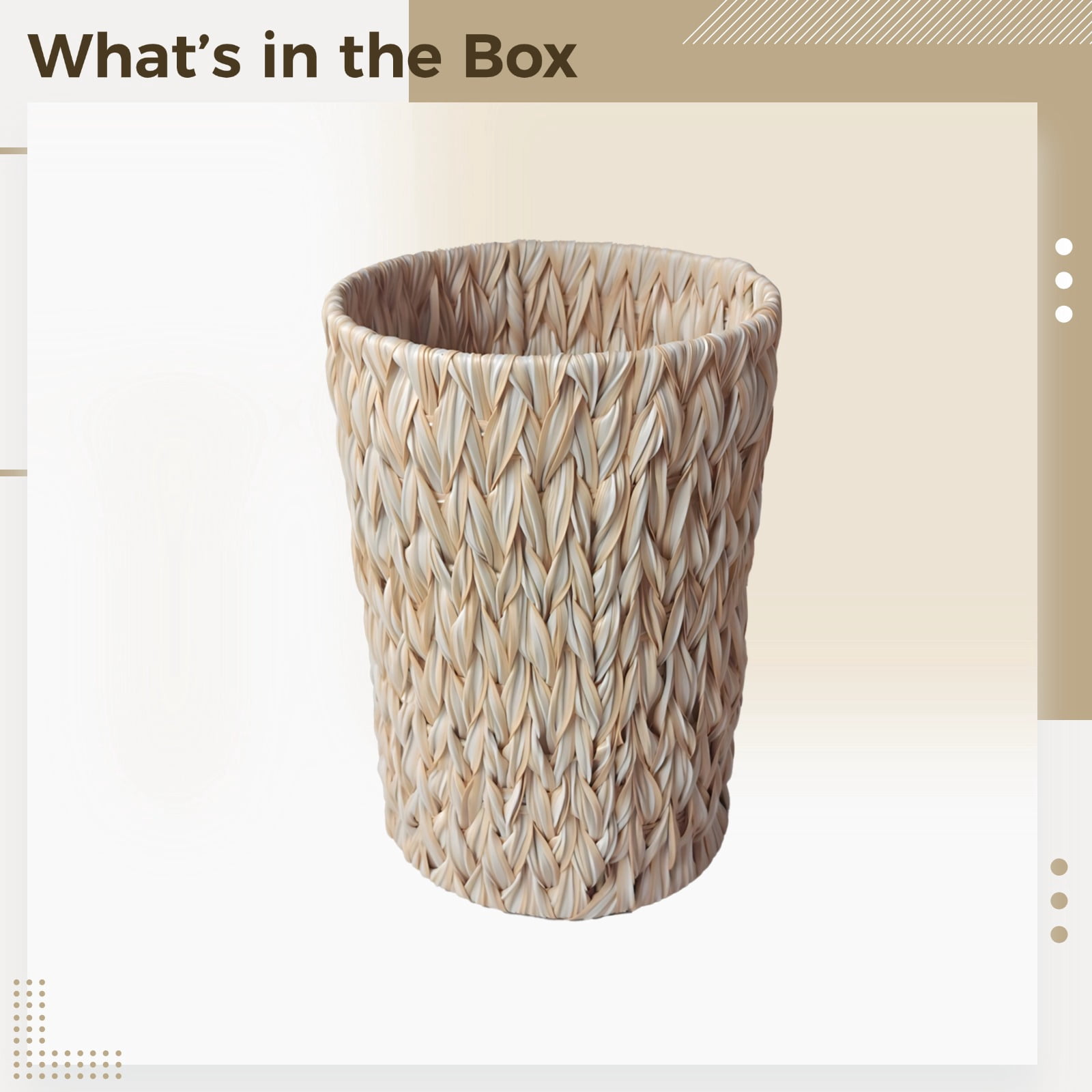 Wicker Trash Can,Small Waste Basket,Plastic Bathroom Trash Can for Home Office,Kitchen,Living Room,Faux Wicker Waste Baskets,7.5 x 11 in(Milk White)