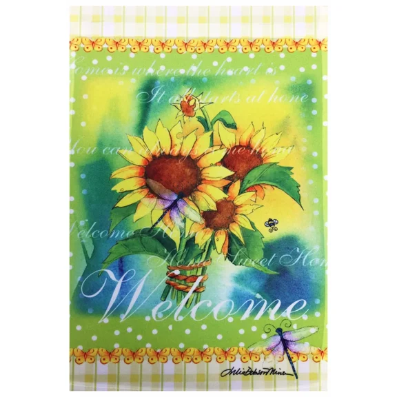 New Sunflowers & Dragonfly Welcome Garden Flag 12"X18" Decorative Summer Flag