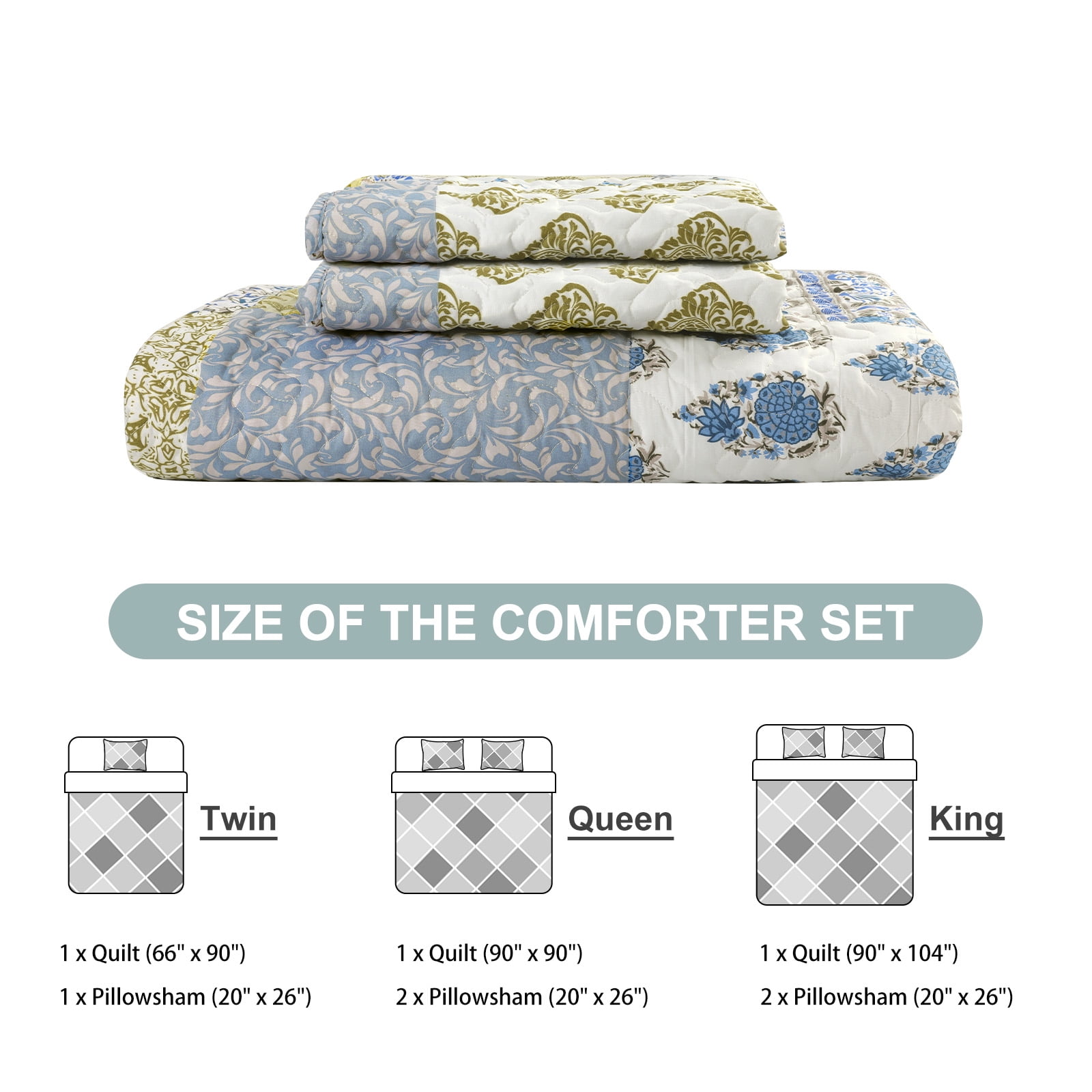 ANMINY Reversible Floral Coverlet Bedding Set - King All-Season Soft Polyester Quilt with Pillowcase | Vibrant Floral Design & Easy Care