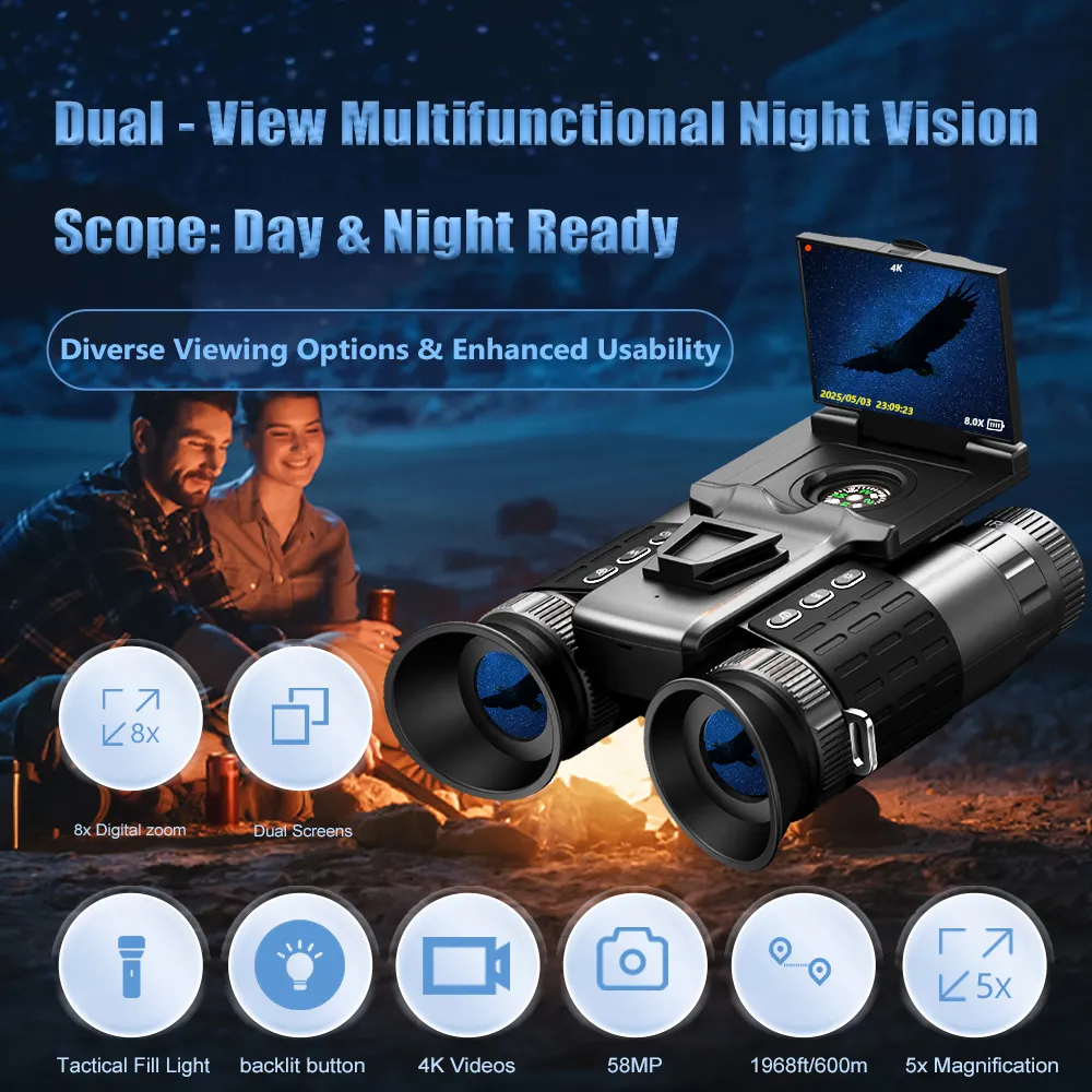 4K HD Dual-Eye Binocular Include 64GB Infrared Night Vision Device Recording Digital Photography Camping&Hiking Telescope