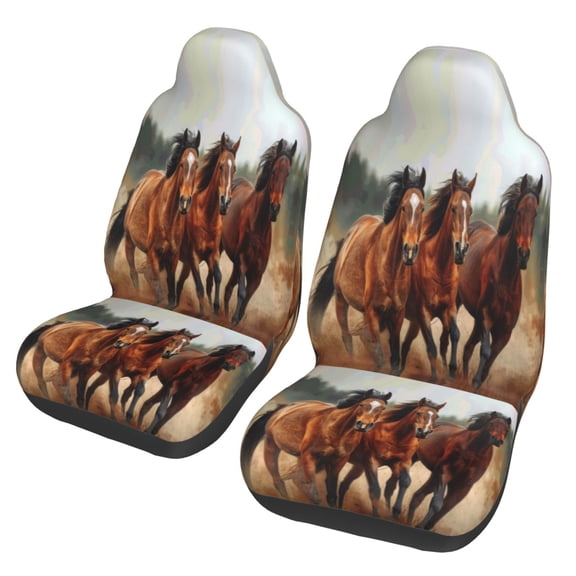 KAKALAD Wild Free Running Brown Horses 02 Car Accessories Seat Covers Set Vehicle Seat Covers Universal Front Seats Protector 2 Pcs
