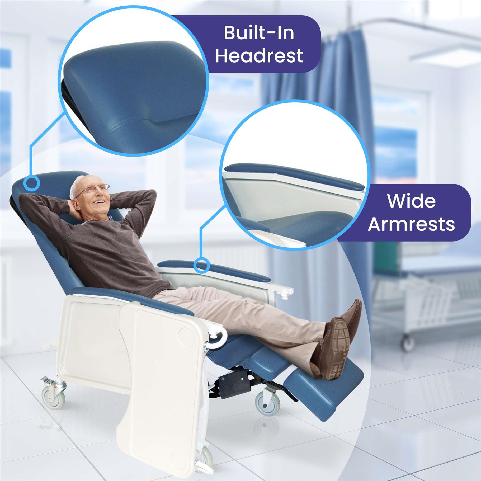 Medacure Medical Recliner Chairs for Elderly - Standard Geri Chair Recliner with Wheels, Tray, and Elevating Legrests for Seniors