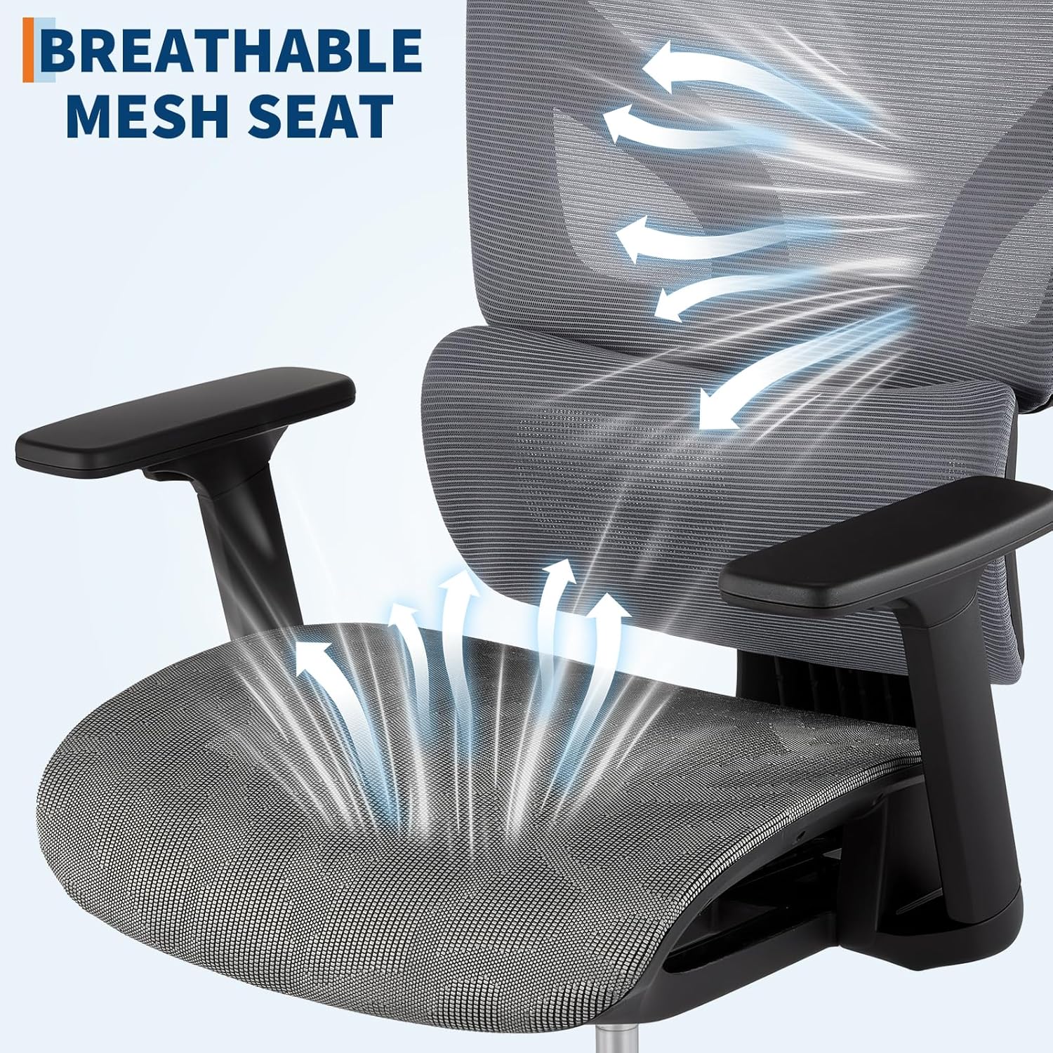 Ergonomic High Back Mesh Office Chair, Adjustable Armrest, Lumbar Support & Headrest, Slide Seat & Tilt Lock, Rolling Computer Desk Chair for Home Office, Gray