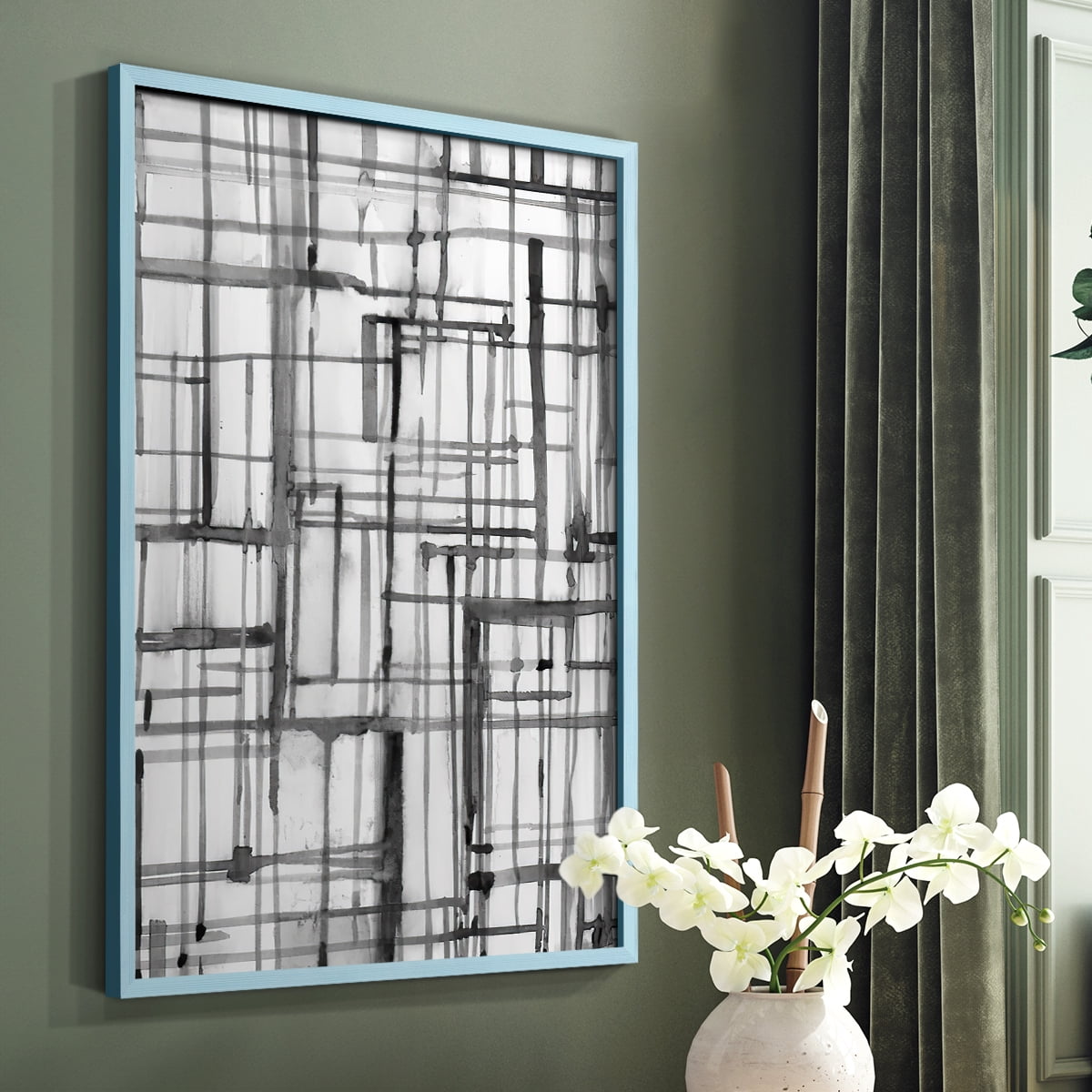 Line Meditation II in Blue Solid Wood 8 x 10 Framed Print